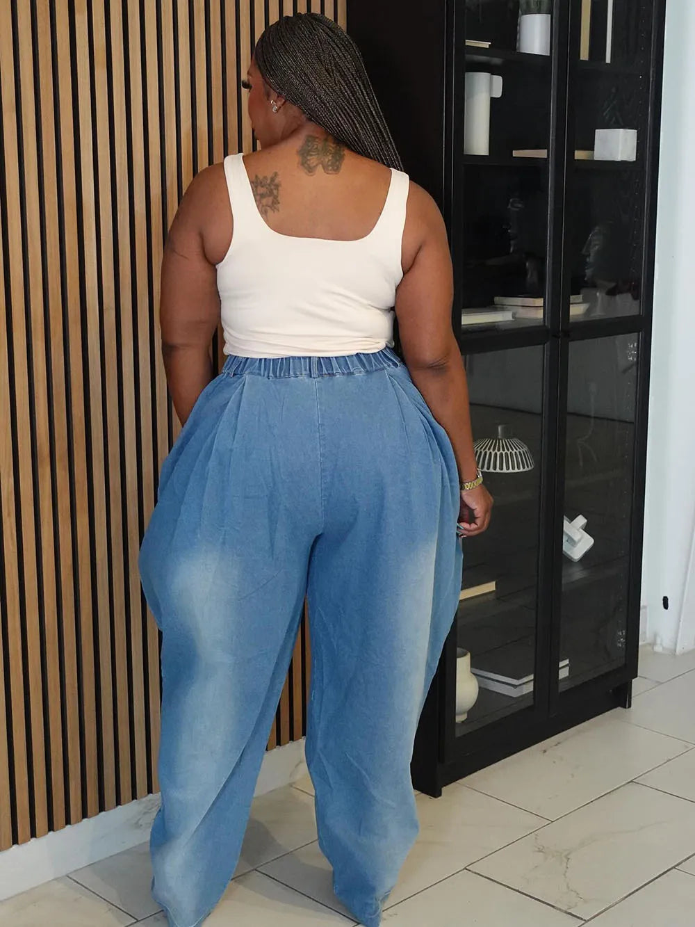 2025 New High Waist Loose Harem Wide Leg Lantern Denim Pants Women Street Casual Stretchy Slimming Fashion Long Trousers Blue
