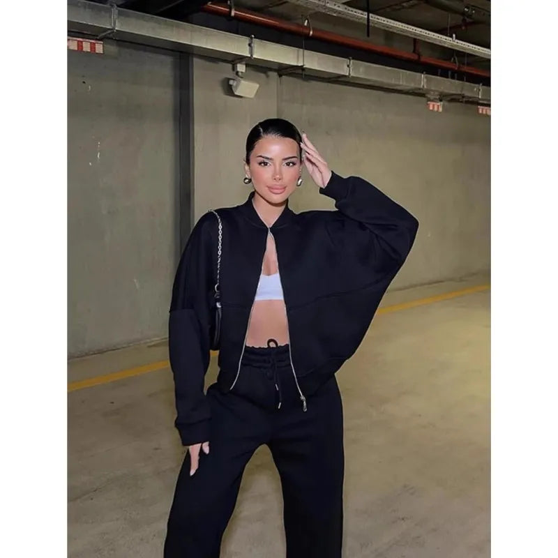 Casual Pants Suit 2025 Autumn Winter Cardigan Sweatshirts Sports Women Fashion Street Long-sleeved Jacket Trousers Two-piece Set