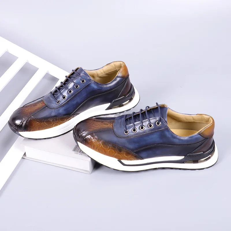 Retro Men's Casual Shoes Genuine Leather Oxford Sneakers Brand Designer Green Brown Comfortable Men's Shoes