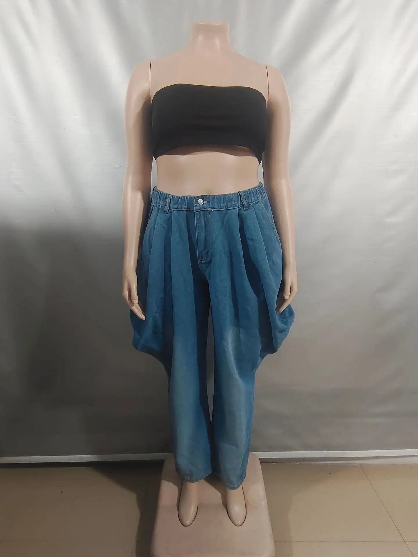 2025 New High Waist Loose Harem Wide Leg Lantern Denim Pants Women Street Casual Stretchy Slimming Fashion Long Trousers Blue