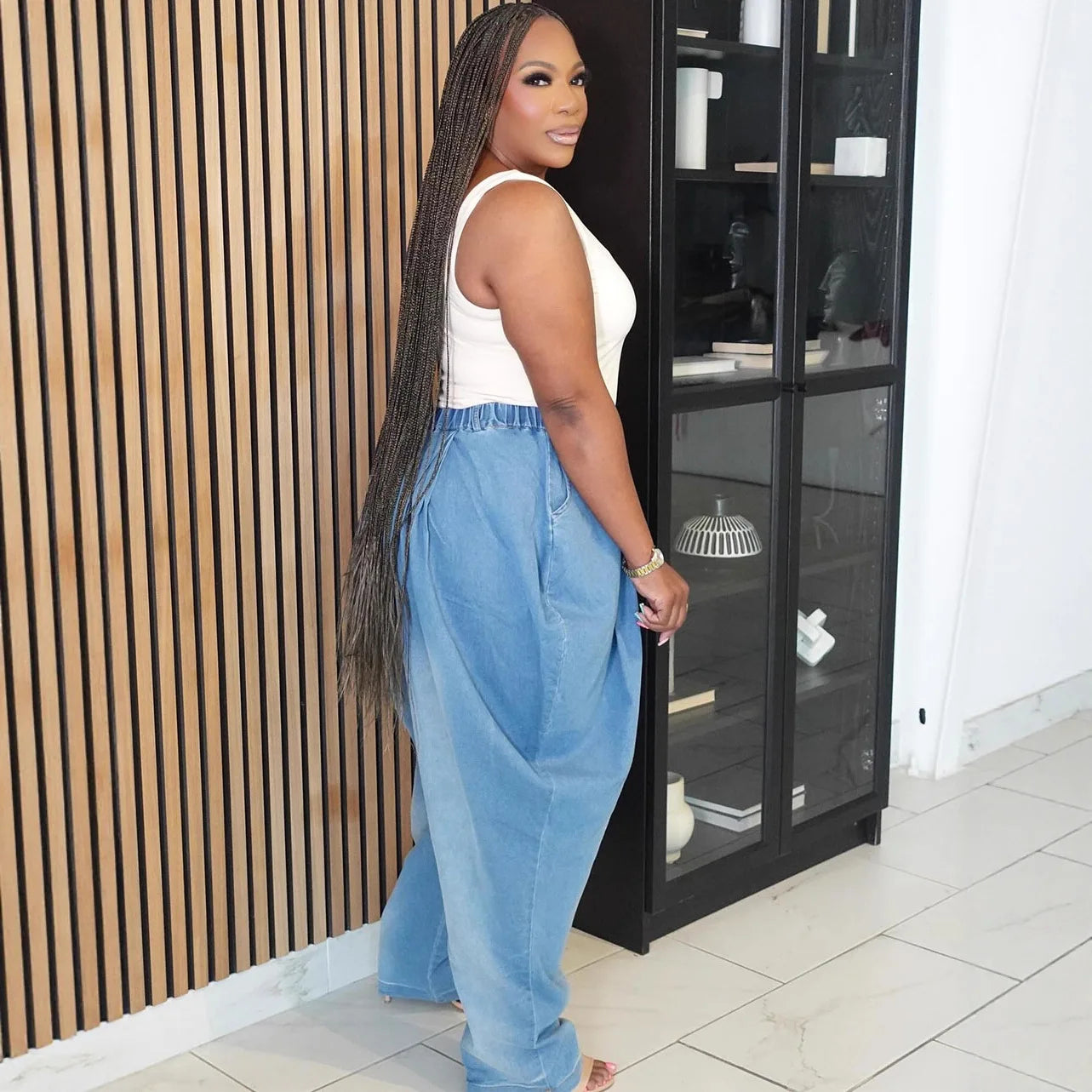 2025 New High Waist Loose Harem Wide Leg Lantern Denim Pants Women Street Casual Stretchy Slimming Fashion Long Trousers Blue