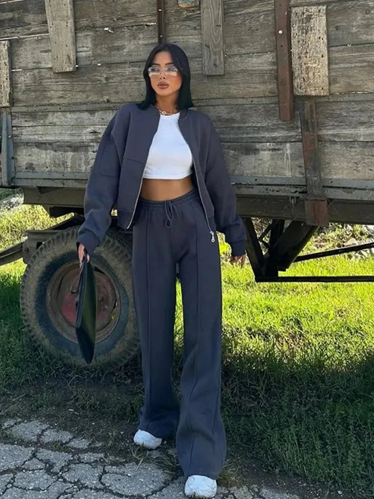Casual Pants Suit 2025 Autumn Winter Cardigan Sweatshirts Sports Women Fashion Street Long-sleeved Jacket Trousers Two-piece Set