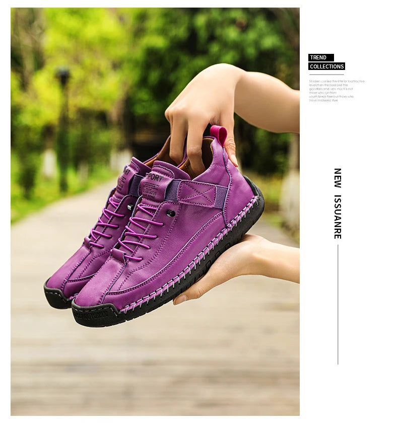 New Fashion Sneakers Handmade Leather Women's Shoes Mid-Top Women Casual Flats Shoes Slip on Loafers Zapatillas De Mujer