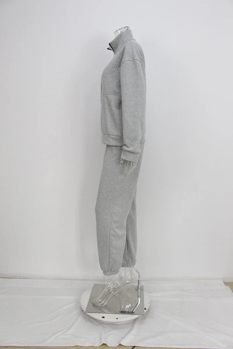 Women Sporty Sweatshirt Sets Two Pieces Sale Stand Collar Zip Long Sleeve Hoodie&High Elastic Sweatpant Suits JSFS-8786