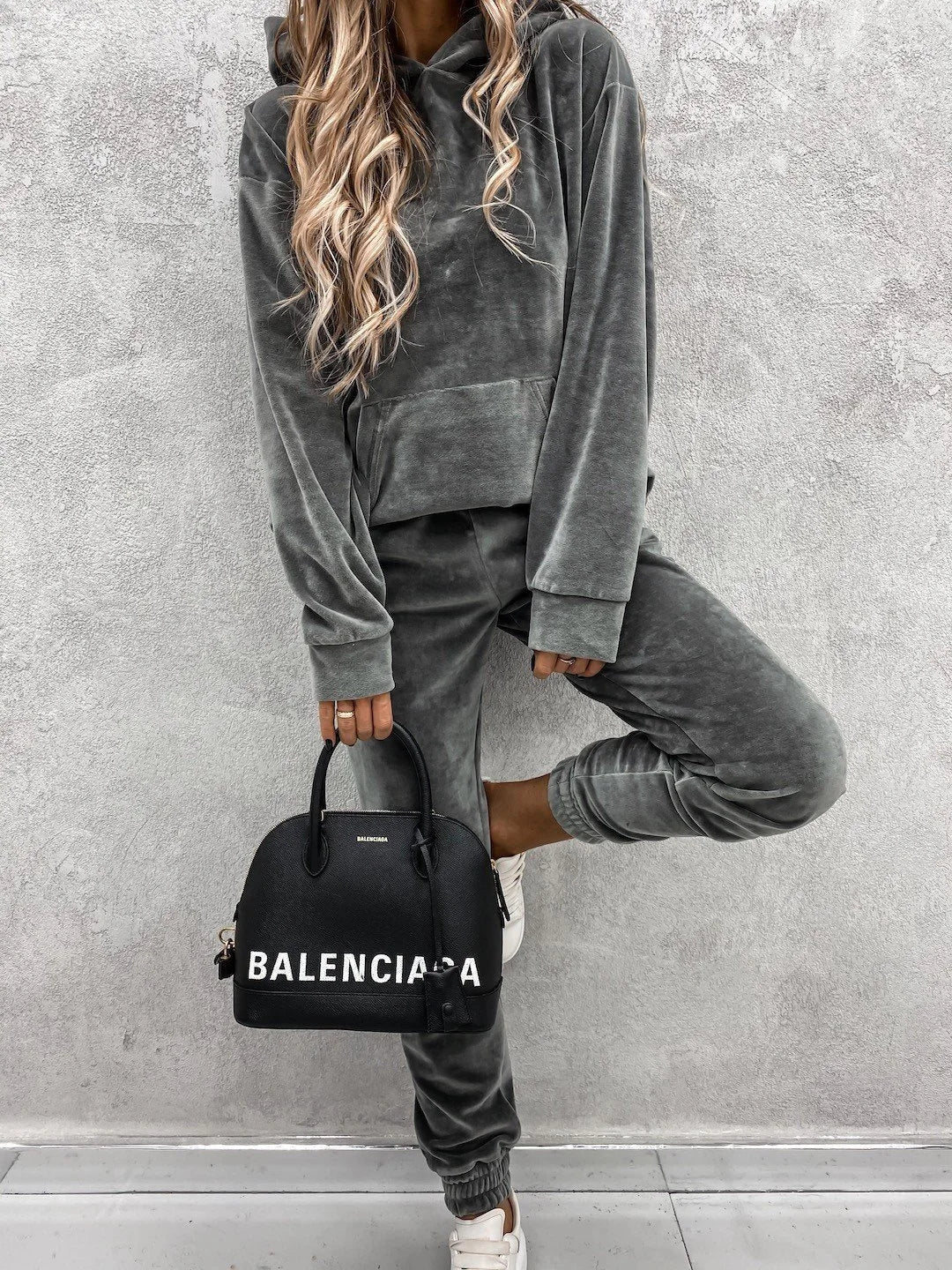Women Sweatshirts Two Pieces Pant Sets Hooded Pocket Top Pullover Pencil Pants Thick Spliced Solid Casual Sporty Suits