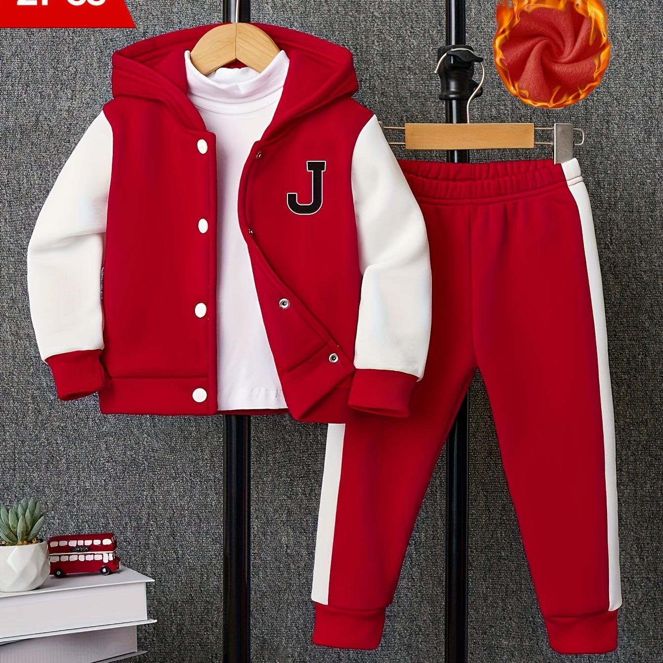 2pcs Boy's Long Sleeve Color Block Drop Shoulder Varsity Hooded Baseball Jacket & Casual Pants Outdoor Outfit, Kids Clothing For Spring Fall