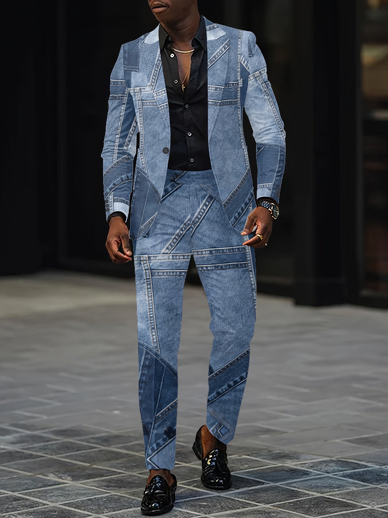 Men And Women Slim Fit Nightclub Style Suits, Fashion Western-style Clothes Autumn Winter Party Digital Printed Jacket with Long Pants 2pcs Set for Men Hip Hop Outerwear Clothes Two Pieces.