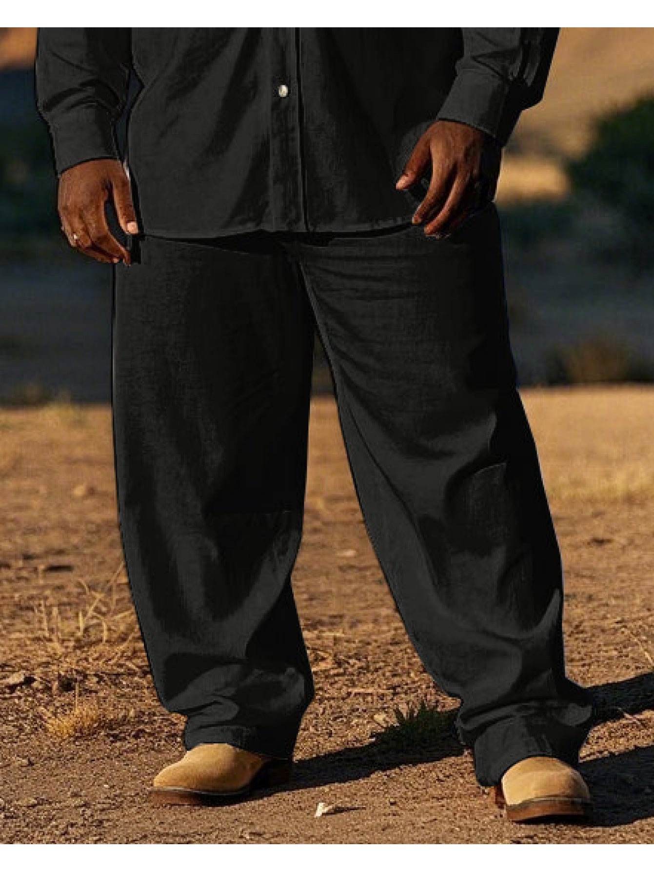 Large Men's retro denim suit, black embroidered denim long sleeved shirt+black long pants. Large loose Western style fashion two-piece set, PLUS SIZE
