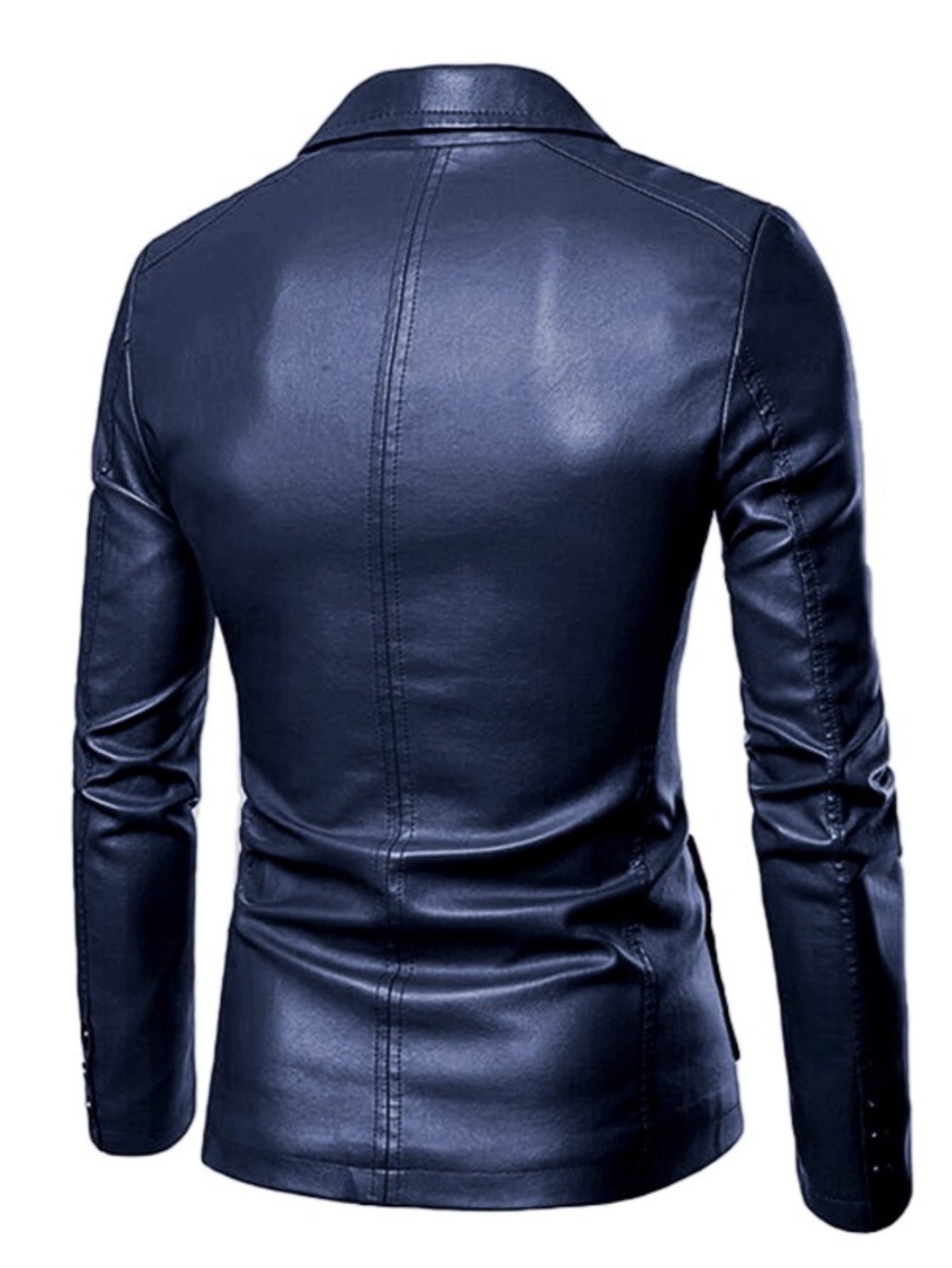 Men'S Spring & Autumn Elegant Gentleman Light Business Faux Leather Lapel Suit-Style Faux Leather Jacket | Trendy and Sophisticated Outerwear for Important Outdoor Occasions, Button Closure, Lining, Solid Color