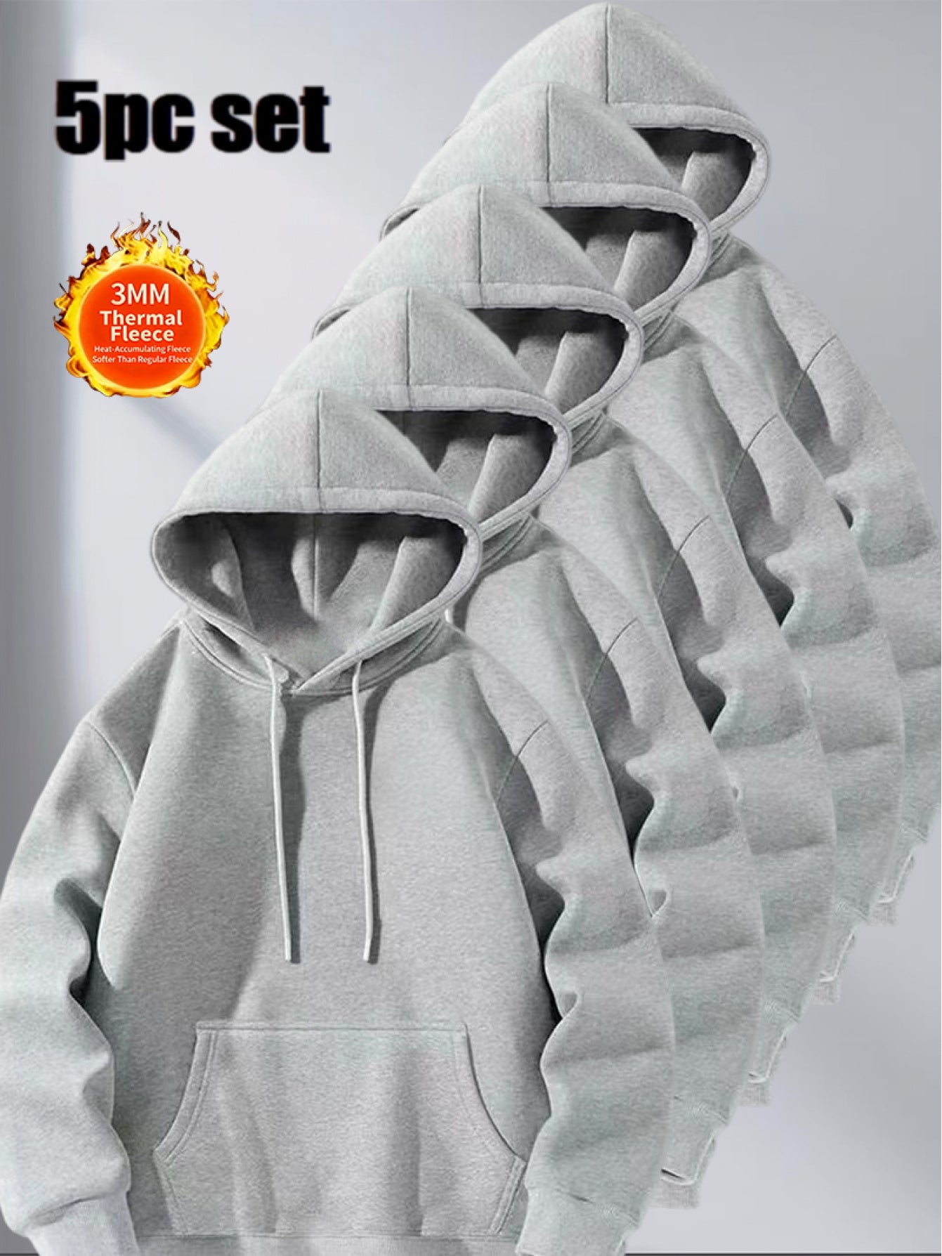 5pcs Set Solid Color Sweatshirt | Lightweight Comfortable Ins Style, Fleece-Lined Warm Windproof, Simple Cut Sporty Details, Casual Fit for Men