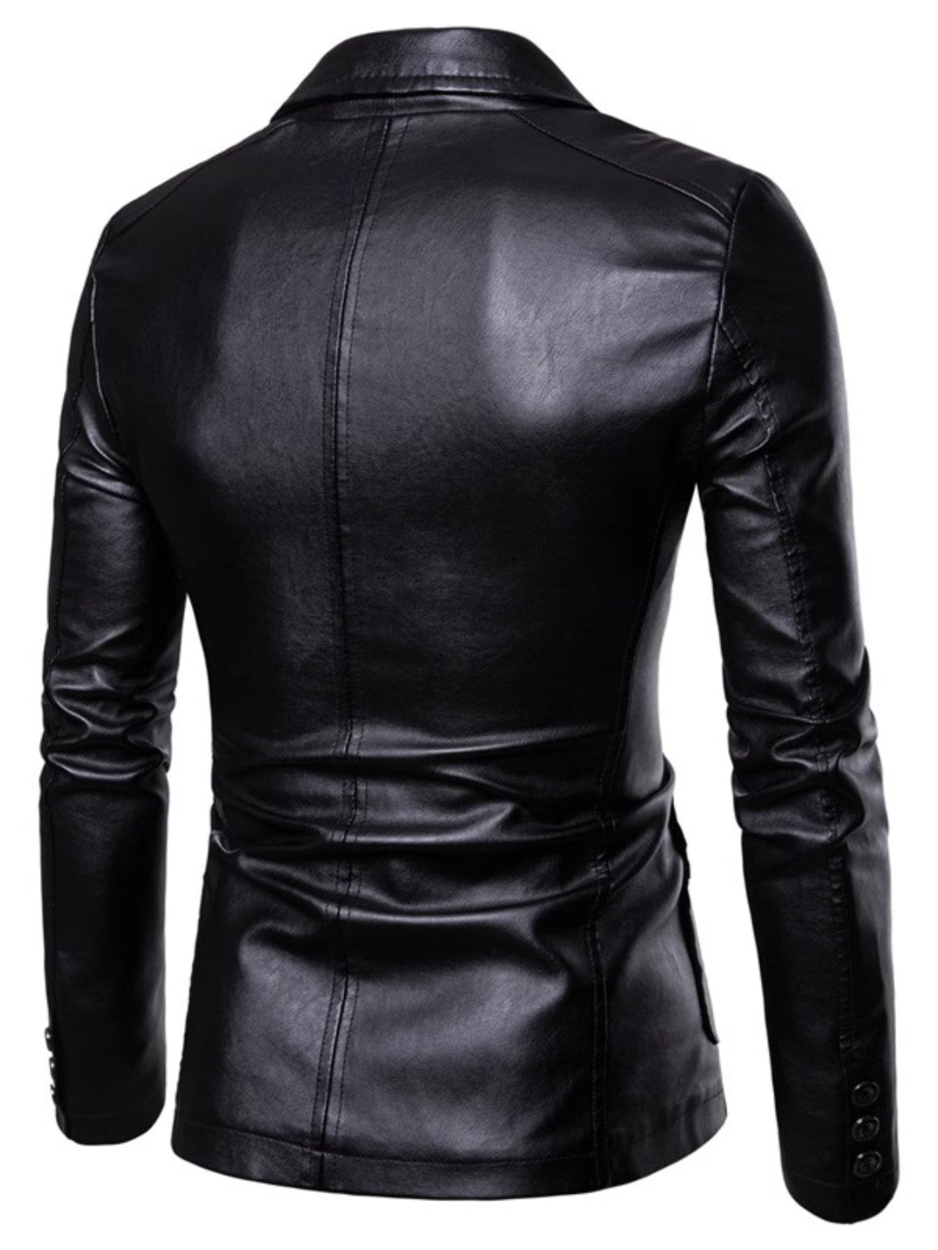 Men'S Spring & Autumn Elegant Gentleman Light Business Faux Leather Lapel Suit-Style Faux Leather Jacket | Trendy and Sophisticated Outerwear for Important Outdoor Occasions, Button Closure, Lining, Solid Color