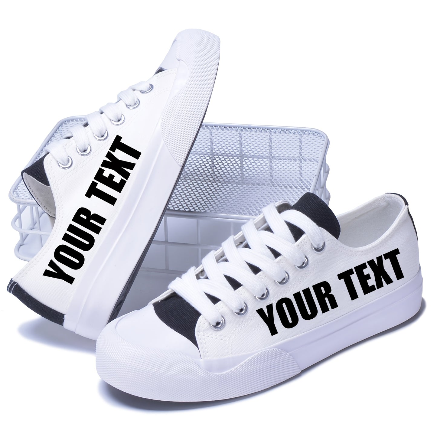 Custom Name/Text Personalized Gift, Wedding & Birthday Letter Couple Shoes - Black and White Low-Top Canvas Sneakers for Men & Women, Comfortable All-Season Wear, Sizes 37-48